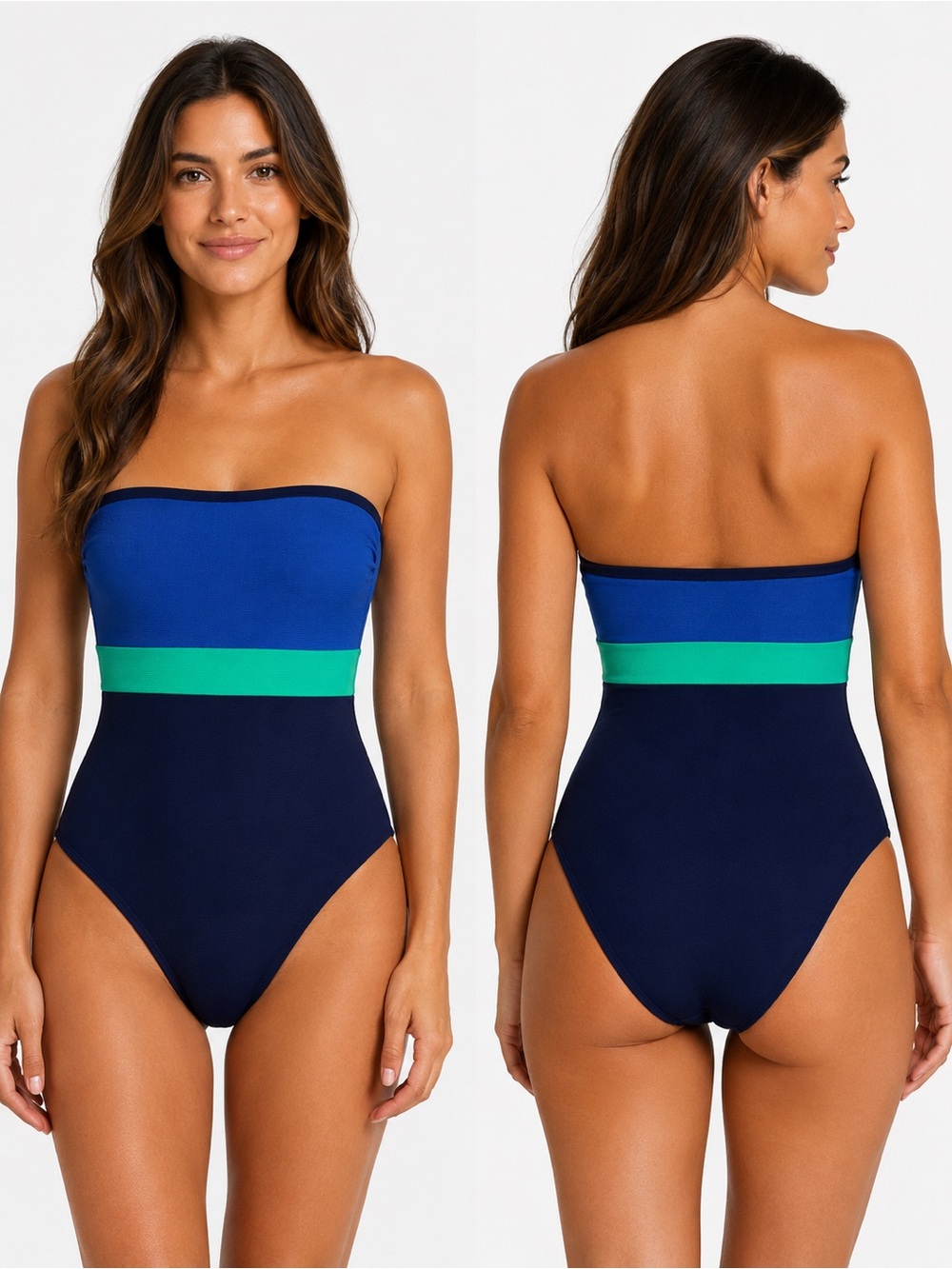 Tommy Bahama Strapless Colorblock One-Piece in Navy, Royal‎ Blue & Teal